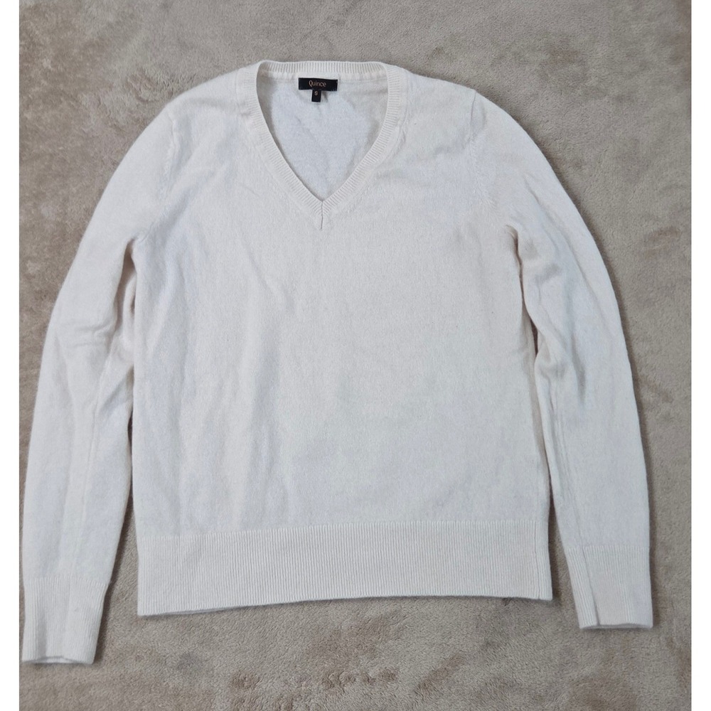Quince Mongolian Cashmere V-neck Sweater Womens Small Ivory SHWDC01